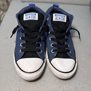 Converse Street Mid Sz 6Y Canvas Leather Navy Blue Casual CTAS Shoes‎